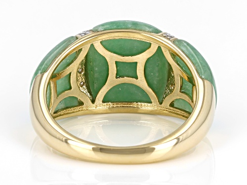 12x10mm, 10x8mm Fancy Cut Jadeite With 0.05ctw Round White Diamond 14k Yellow Gold Ring - Size 8