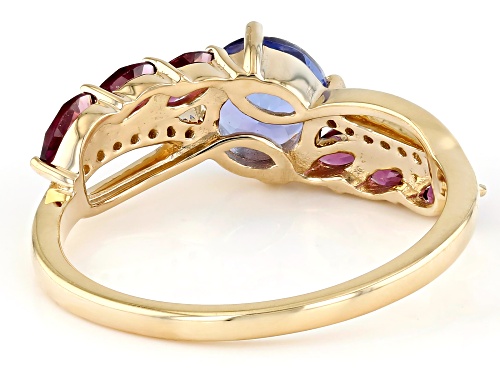 0.72ct Tanzanite with 0.61ctw Grape Color Garnet And 0.04ctw White Diamond 14k Yellow Gold Ring - Size 8