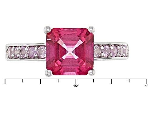1.61ct Asscher Cut Pink Danburite And .34ctw Round Pink Sapphire Sterling Silver Ring - Size 10