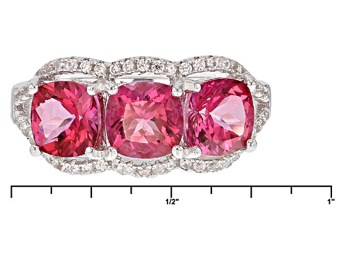 2.55ctw Square Cushion Pink Danburite And .21ctw Round White Zircon Sterling Silver 3-Stone Ring - Size 12