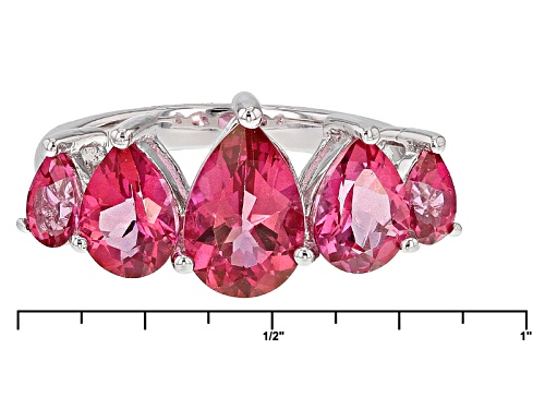 2.79ctw Pear Shape Pink Danburite Sterling Silver 5-Stone Ring - Size 5