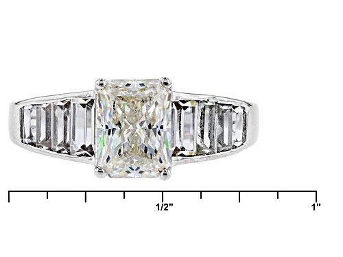 2.38ct Emerald Cut Fabulite Strontium Titanate With 1.43ctw Baguette White Zircon Silver Ring - Size 12