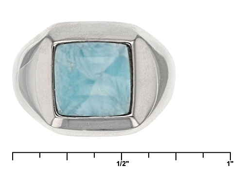 8mm Square Cabochon Larimar Sterling Silver Solitaire Ring - Size 6