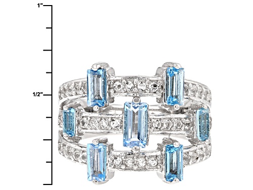 1.20ctw Baguette Swiss Blue Topaz And .40ctw Round White Topaz Sterling Silver Ring - Size 8