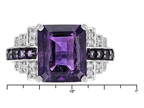 5.16ctw Emerald Cut And Round Zambian Amethyst With .30ctw White Zircon Sterling Silver Ring - Size 5