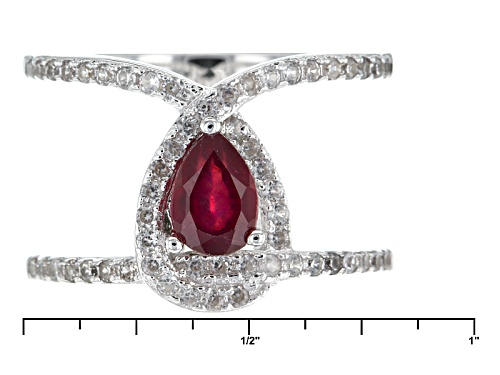 .68ct Pear Shape Mahaleo® Ruby With .71ctw Round White Zircon Sterling Silver Ring - Size 7