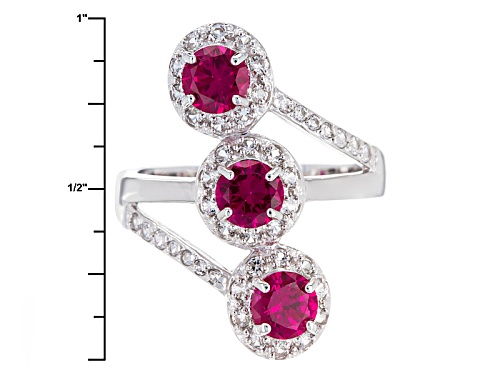 1.40ctw Round Lab Created Ruby With .67ctw Lab Created White Sapphire Silver 3-Stone Ring - Size 7