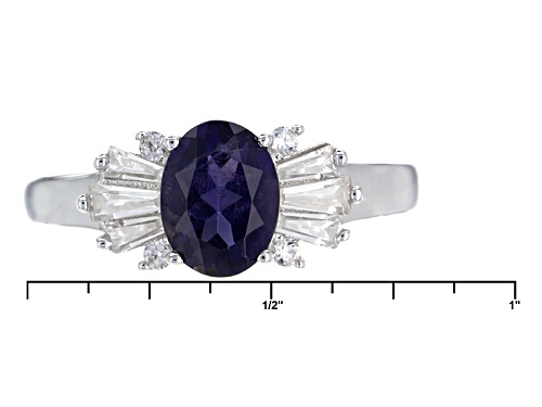 .90ct Oval Iolite With .53ctw Round And Tapered Baguette White Zircon Sterling Silver Ring - Size 10