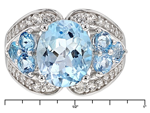 5.50ct Oval Glacier™ And 1.53ct Round Swiss Blue Topaz With .59ctw White Zircon Silver Ring - Size 11