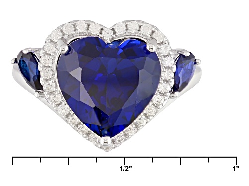 4.74ctw Heart And Pear Shape Lab Created Blue Sapphire With .24ctw Round White Zircon Silver Ring - Size 8