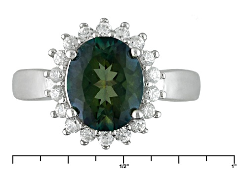 1.95ct Oval Green Labradorite With .52ctw Round White Zircon Sterling Silver Ring - Size 11