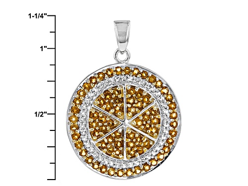 1.08ctw Round Citrine And .27ctw Round White Topaz Sterling Silver Orange Fruit Pendant With Chain