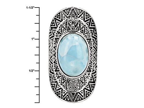 16x11.5mm Oval Cabochon Larimar Sterling Silver Solitaire Ring - Size 5