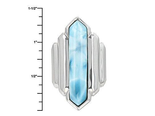 30x6.5mm Fancy Shape Larimar Cabochon Sterling Silver Solitaire Ring - Size 12