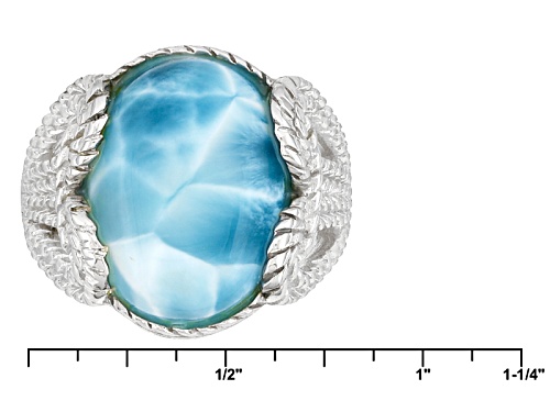 16x12mm Oval Larimar Sterling Silver Solitaire Ring - Size 5