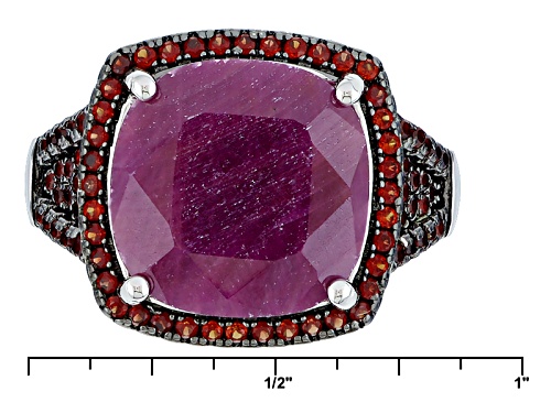 7.70ct Square Cushion Indian Ruby And .65ctw Round Vermelho Garnet™ Sterling Silver Ring - Size 12