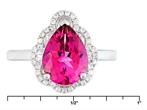 2.21ct Pear Shape Pink Danburite And .15ctw Round White Zircon Sterling Silver Ring - Size 8