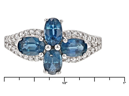 2.00ctw Oval Teal Chromium Kyanite And .22ctw Round White Zircon Sterling Silver Ring - Size 8