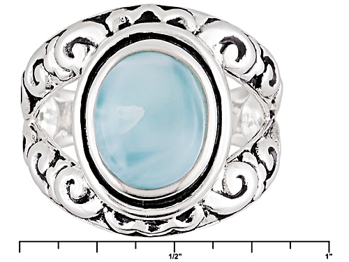 10x8mm Oval Blue Larimar Sterling Silver Solitaire Ring - Size 6