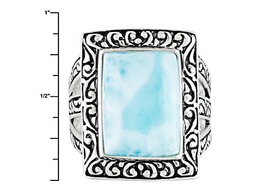 14x10mm Rectangular Blue Larimar Sterling Silver Solitaire Ring - Size 8