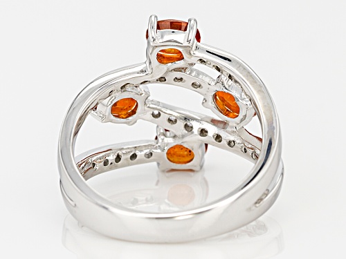 1.27ctw Oval Orange Kyanite And .24ctw Round White Zircon Sterling Silver 4-Stone Bypass Ring - Size 7