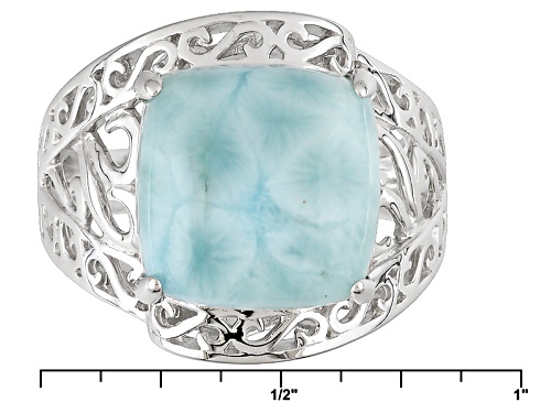12mm Square Cushion Cabochon Larimar Sterling Silver Solitaire Ring - Size 5