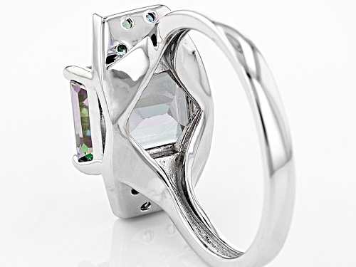 3.30ct Emerald Cut Multi-Color Green Topaz With .32ctw Round Lab Created Alexandrite Silver Ring - Size 6