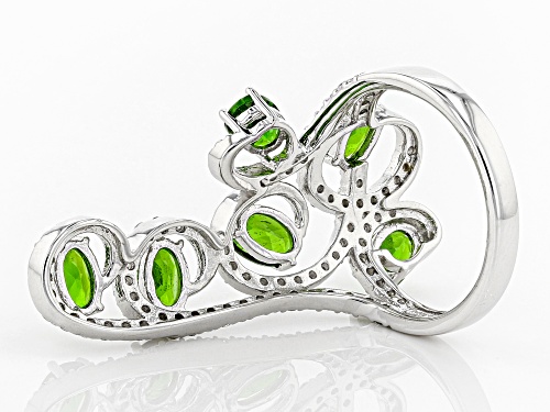 2.55ctw Oval Russian Chrome Diopside With .82ctw Round White Zircon Sterling Silver Ring - Size 6