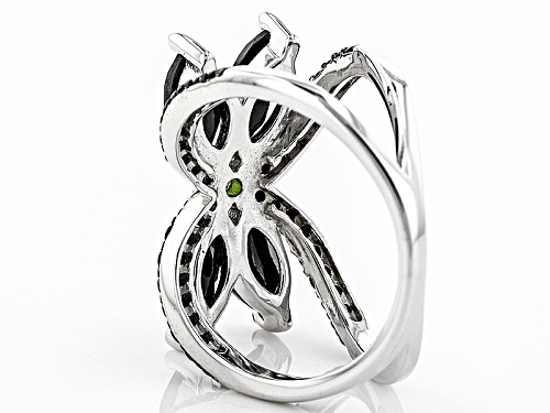 3.14ctw Marquise And Round Black Spinel With .04ctw Round Chrome Diopside Sterling Silver Ring - Size 8