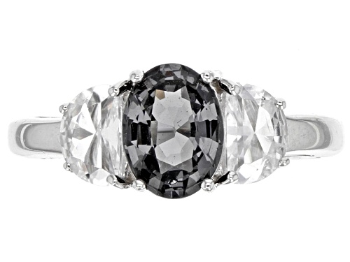 1.14ct Oval Platinum color Color Spinel With .85ctw Half-Moon White Zircon Silver 3-Stone Ring - Size 10