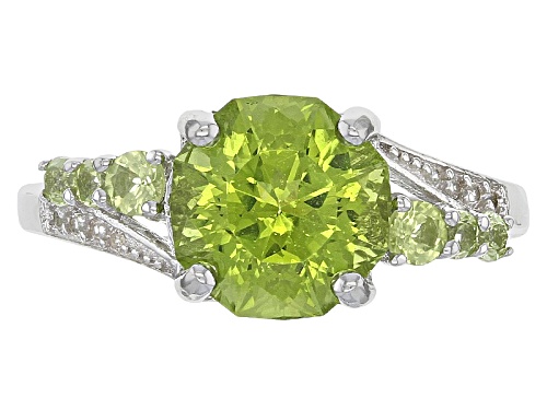 3.01CTW ROUND MANCHURIAN PERIDOT™ WITH .07CTW ROUND WHITE ZIRCON STERLING SILVER RING - Size 12
