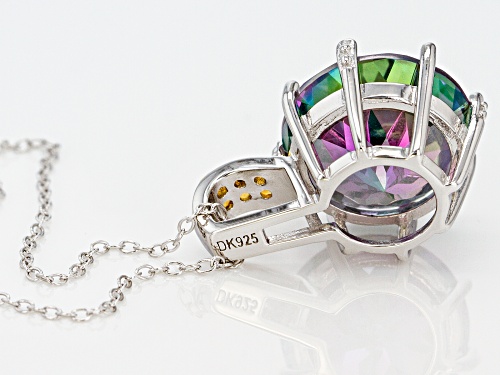 11.05ct round Green mystic Topaz® and .15ctw round citrine silver pendant with chain