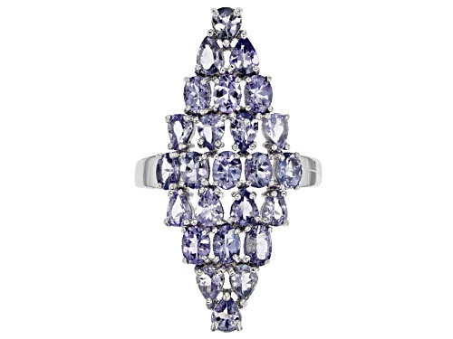 3.33ctw Oval and Pear Shape Tanzanite Sterling Silver Cluster Ring - Size 6