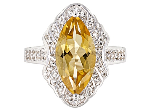 3.27ct Marquise Champagne Quartz With .19ctw Round White Topaz Sterling Silver Ring - Size 12