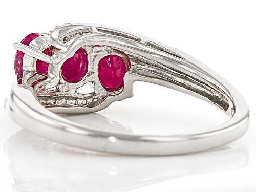 1.14ctw Oval Burmese Ruby With .12ctw Round White Zircon Sterling Silver 3-stone Bypass Ring - Size 11