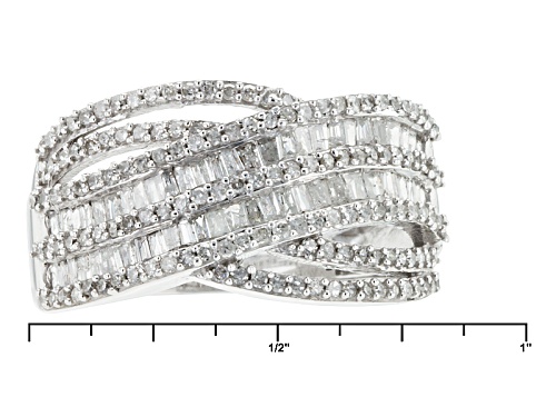 .90ctw Round And Baguette White Diamond 10k White Gold  Ring - Size 8