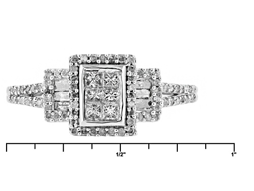 .50ctw Round, Baguette And Princess Cut White Diamond 10k White Gold Ring - Size 7