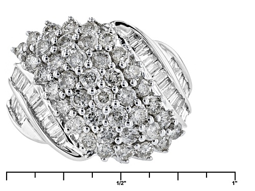 2.00ctw Round And Baguette White Diamond 10k White Gold Ring - Size 5