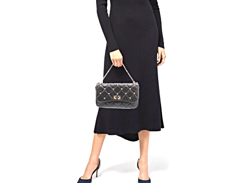 Badgley Mischka Small Size Crossbody with Stud Detail Handbag. Model # BM-4071-BLK