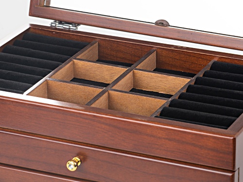 Wooden Floral Jewelry Box With 4 Tiers and Mirror