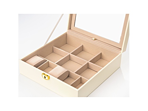 Lockable White Jewelry Box with Mirror and Inner Removable Storage Box