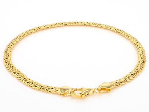 18k Yellow Gold Over Sterling Silver 4mm Byzantine Link Bracelet & 20 Inch Chain Set of 2