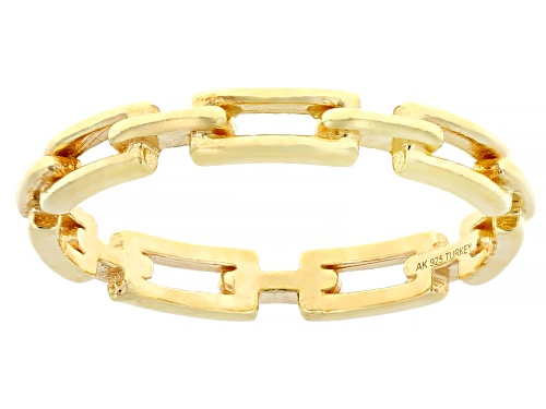 18k Yellow Gold Over Sterling Silver Polished, Paperclip and Woven Band Ring Set of 3 - Size 10