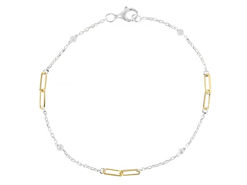 18k Gold Over Sterling Silver Two-Tone 3mm Paperclip/Bead Station 20