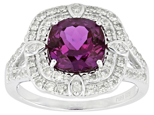 2.50ct Lab Alexandrite, .02ctw Four Diamond Accent & .39ctw Zircon Rhodium Over Sterling Silver Ring - Size 9