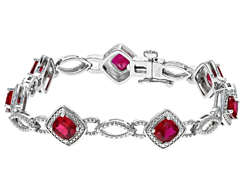18.41ctw Lab Ruby And White Diamond Rhodium Over Brass Necklace, Bracelet, Ring And Earring Set