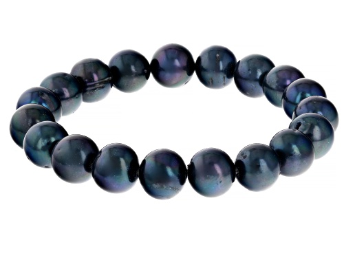 10.5mm Black Cultured Freshwater Pearl Rhodium Over Sterling Silver Necklace Bracelet & Earring Set
