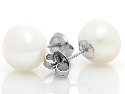 10.5mm White Cultured Freshwater Pearl Rhodium Over Sterling Silver Necklace Bracelet & Earring Set