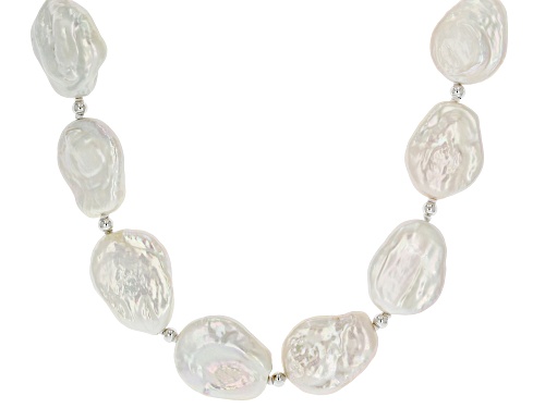 Genusis™ 13-15mm White Cultured Freshwater Pearl Rhodium Over Silver Necklace And Earring Set