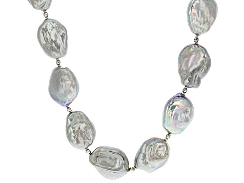 Genusis™ 13-15mm Platinum Cultured Freshwater Pearl Rhodium Over Silver Necklace And Earring Set